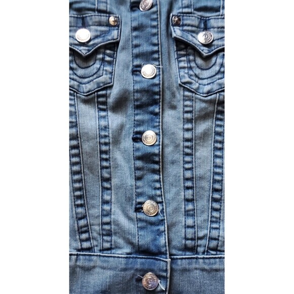 True Religion Jimmy Blue Denim Jean Trucker Jacket Womens Size Small - Picture 7 of 12